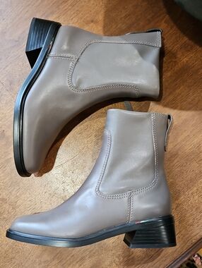 Franco Sarto Taupe-Gray Leather Chelsea Ankle Boots
